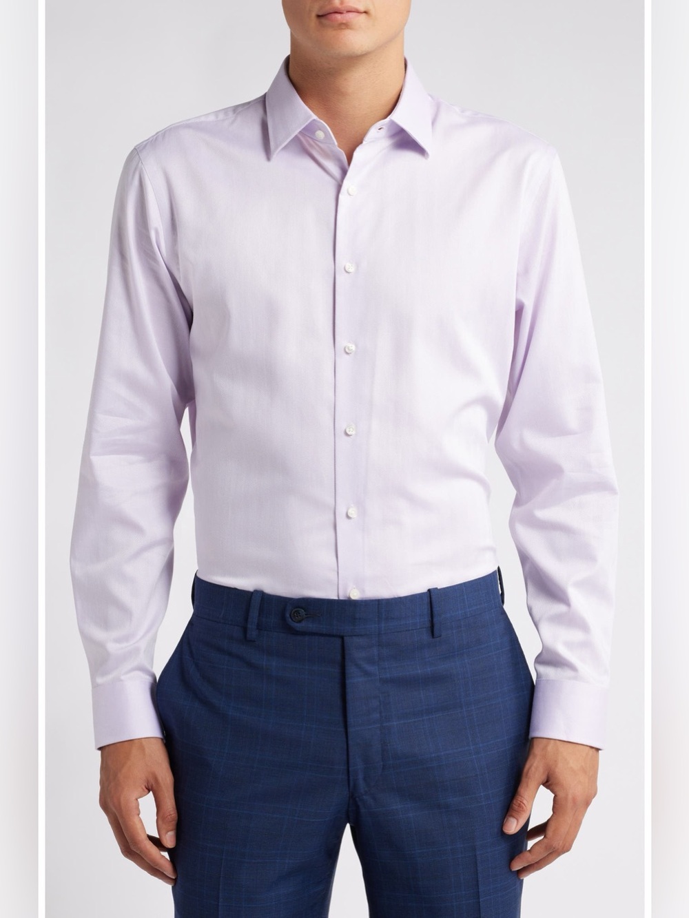 Nordstrom Trim Fit Herringbone Dress Shirt Purple Size 16.5 34-35 NWOT